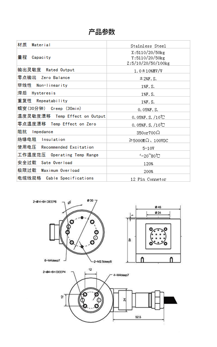 斯巴拓SBT872三维力传感器机械手自动化专用多维力测力压力检测5.jpg